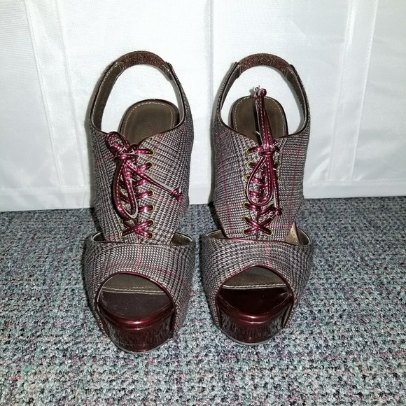 🔴 FINAL OFFER - COLIN STUART VS Burgundy Plaid Bootie Work Heels - Picture 5 of 6